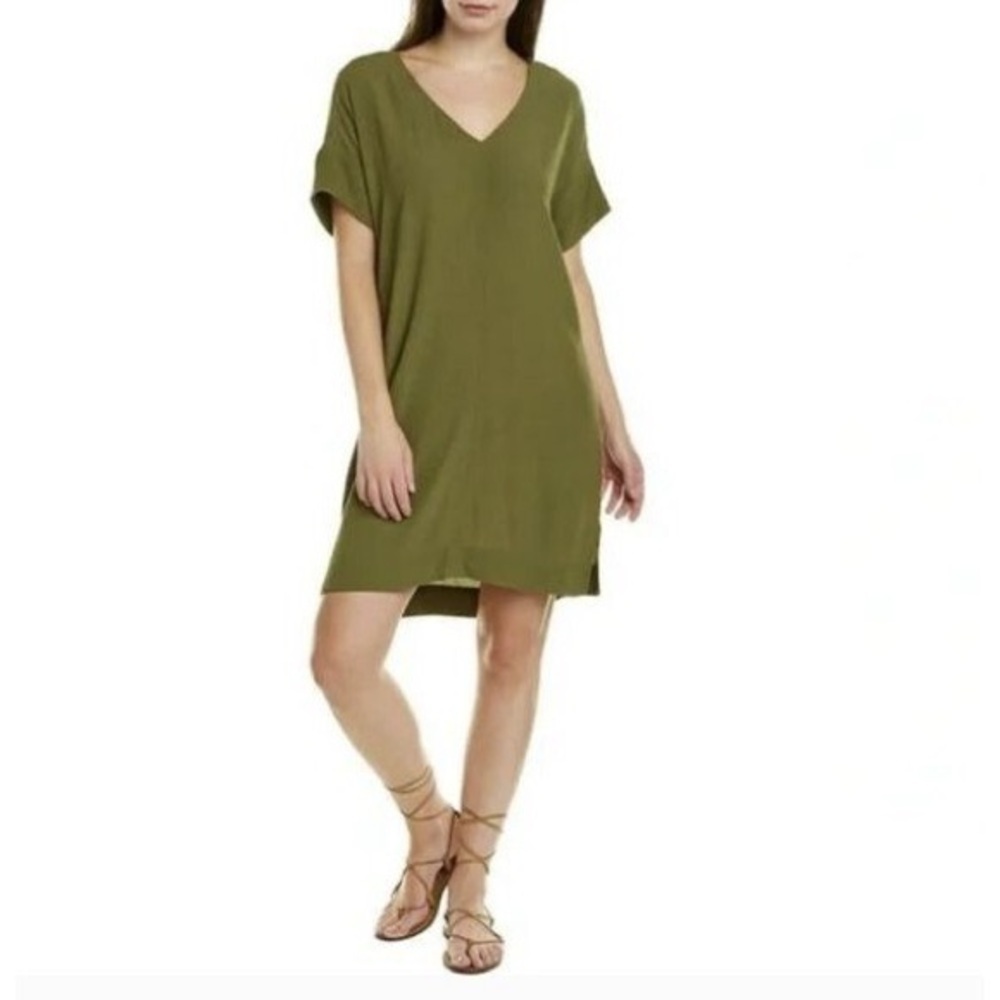 Madewell Novel Shift Dress Small Olive Green V-Neck Sheath Dress